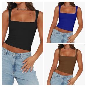 Abardsion 3 Women’s Sexy Crop Top Square Neck Sleeveless Double Layer Tank Tops